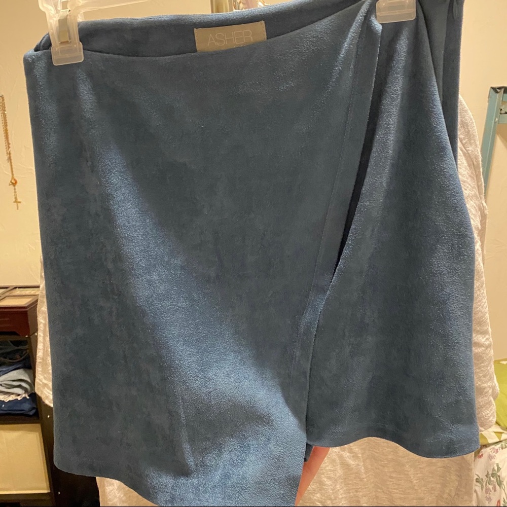 Blue suede skirt